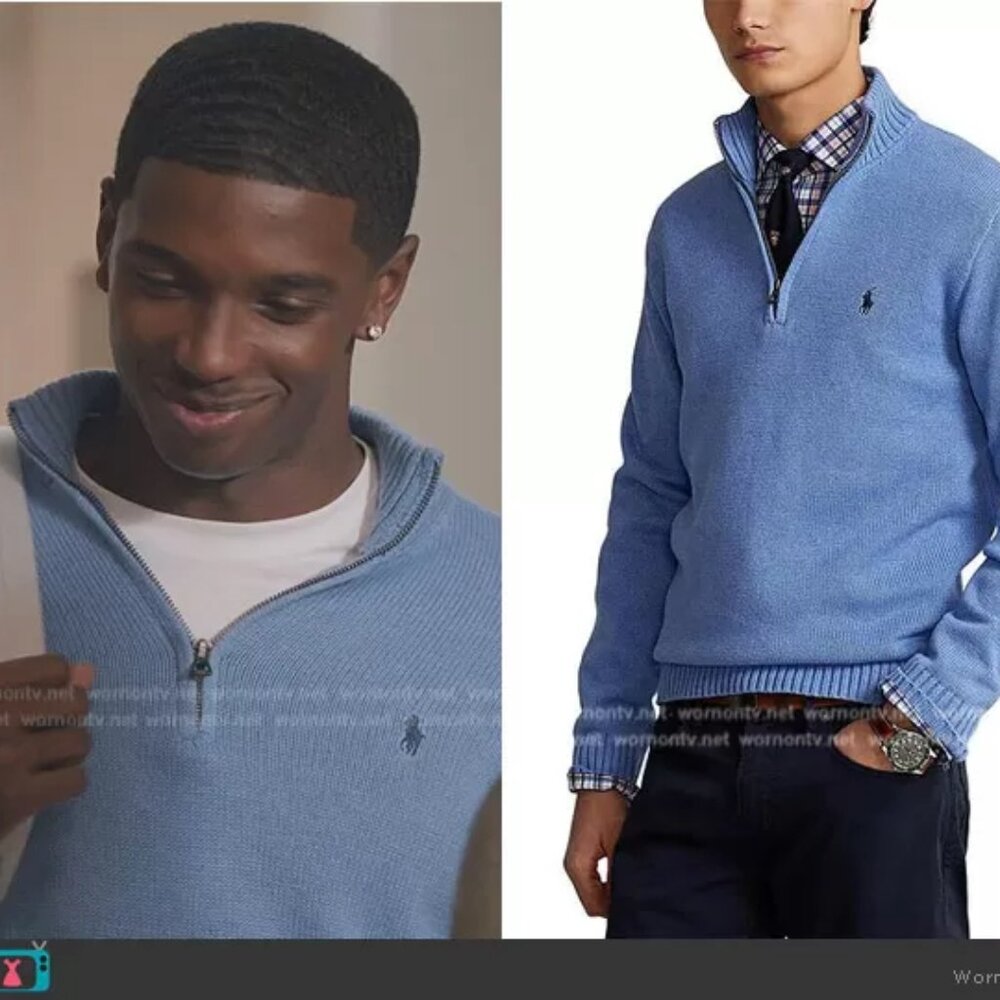 POLO RALPH LAUREN Pima Cotton Quarter-Zip Pullover Sweater Blue XXL Worn on TV